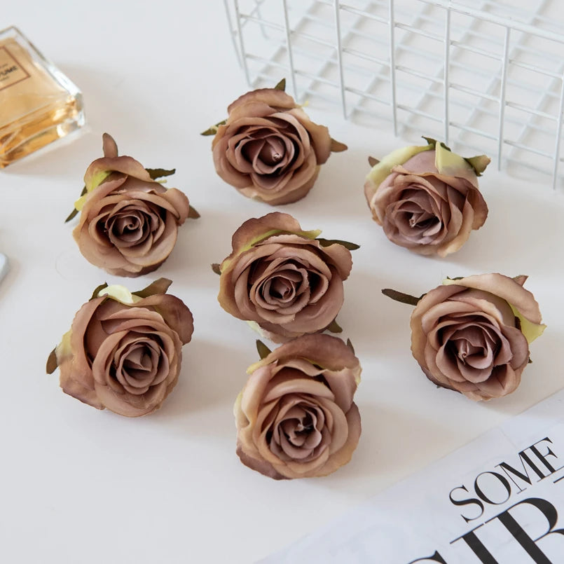 Artificial Silk Rose Flower Heads – 15 or 30 Pcs Wedding Décor Artificial Silk Flowers Axl Brown 15 pcs