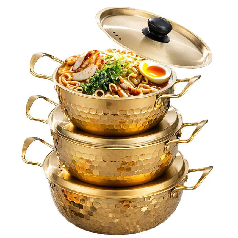 3-Piece Korean Ramen Pot Set – Stainless Steel with Lids Cookware Pot Set Axl