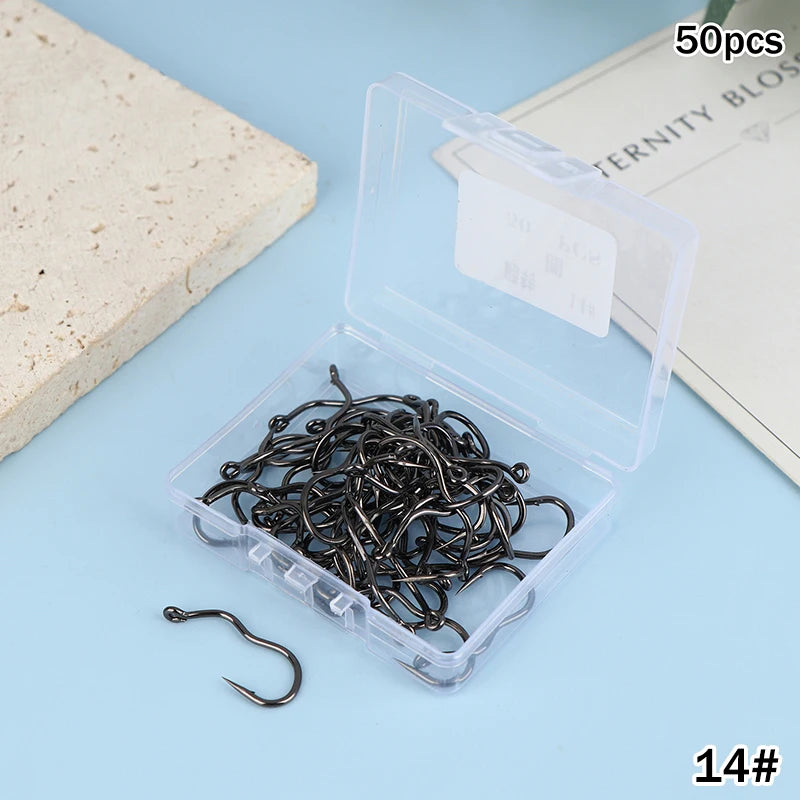 50-Pack Crank Fishing Hooks – High Carbon Steel, Sizes 5#–14# Fishing Hooks Axl A10