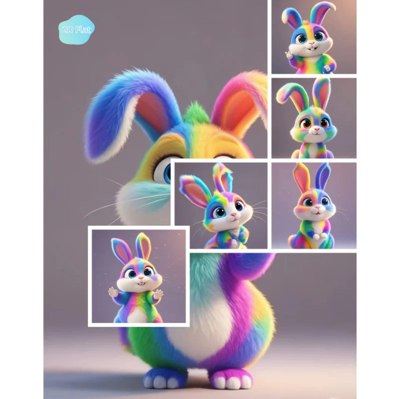 6-Pack Rainbow Bunny Hanging Ornaments – Cartoon Rabbit Figurines Holiday Ornaments Axl