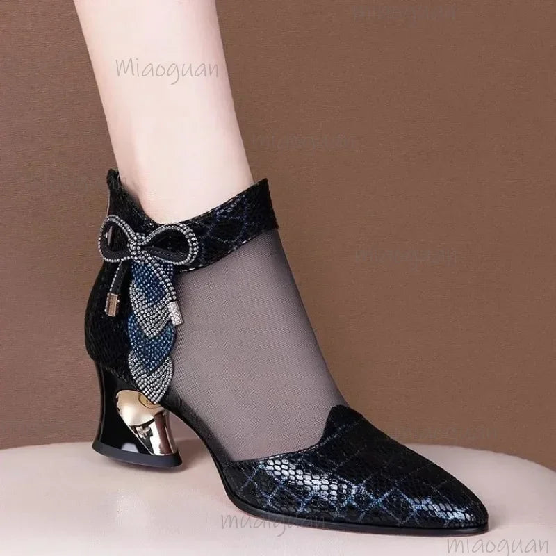 Women's Rhinestone Mesh High Heel Ankle Boots | Wedding Shoes High Heel Ankle Boots Axl