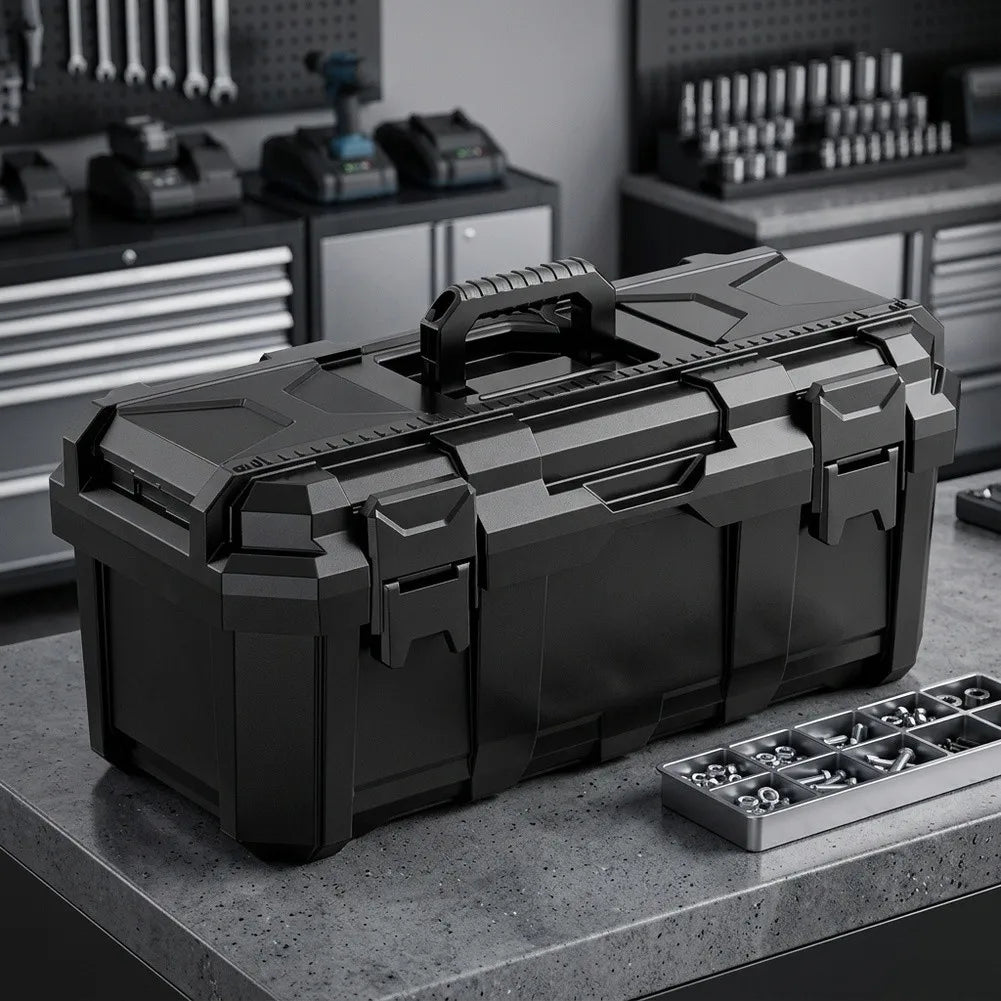 Heavy-Duty Polypropylene Tool Box with Detachable Tray Tool Storage Box Axl