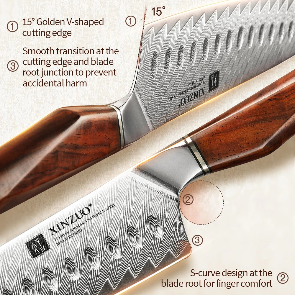 XINZUO x Uliassi 73-Layer Damascus Santoku Knife 7.28" Damascus Santoku Knife Axl