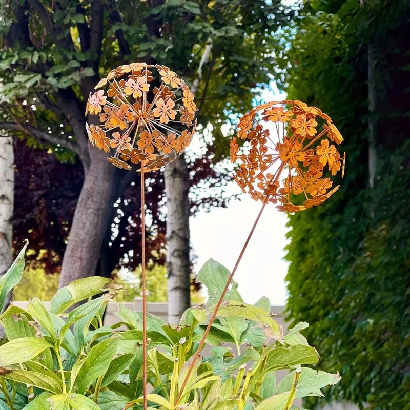 Vintage 3D Metal Dandelion Garden Stake | Rustic Iron Decor Garden Stake Axl