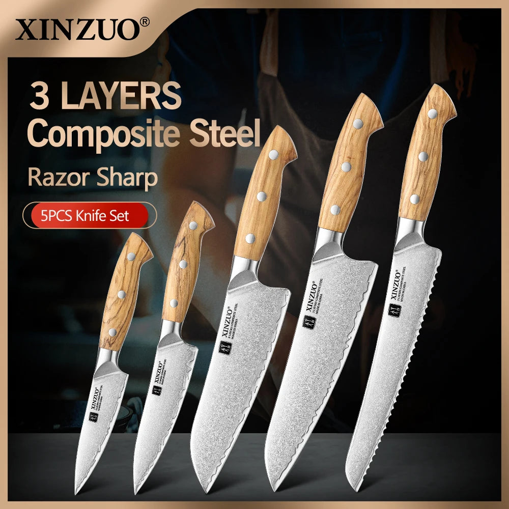 XINZUO 5-Piece Composite Steel Kitchen Knife Set | Gift Box Kitchen Knife Set Axl