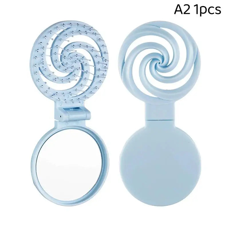 2-in-1 Foldable Hair Comb with Mirror – Mini Travel Scalp Massager Foldable Hair Comb Axl A2