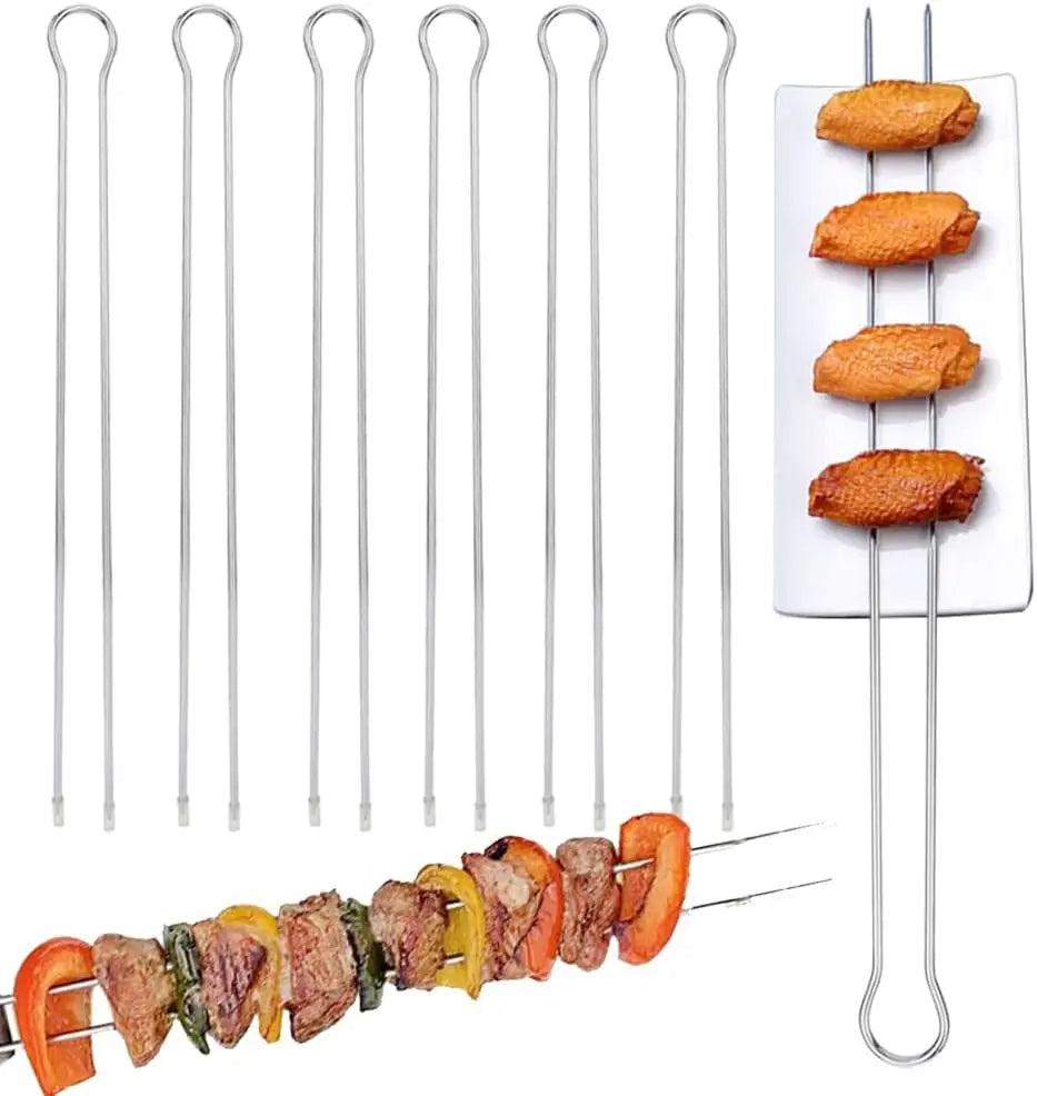 Double-Pronged Stainless Steel BBQ Skewers – 12" U-Shape Set BBQ Grill Skewers Axl 10 Pieces