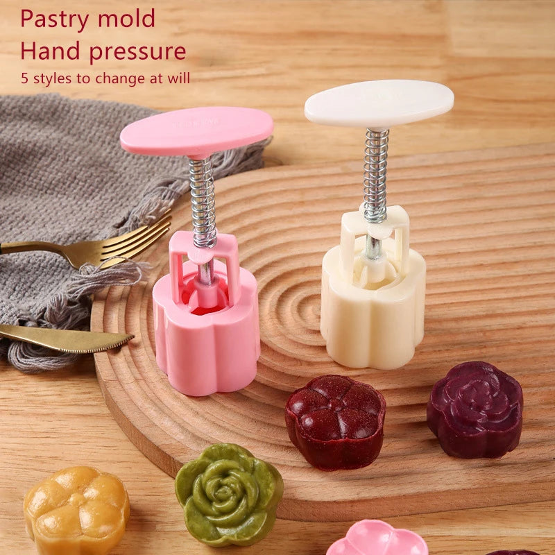 Mooncake Mold Set with 5 Stamps – DIY Mid-Autumn Baking Tool Baking Mold Set Axl