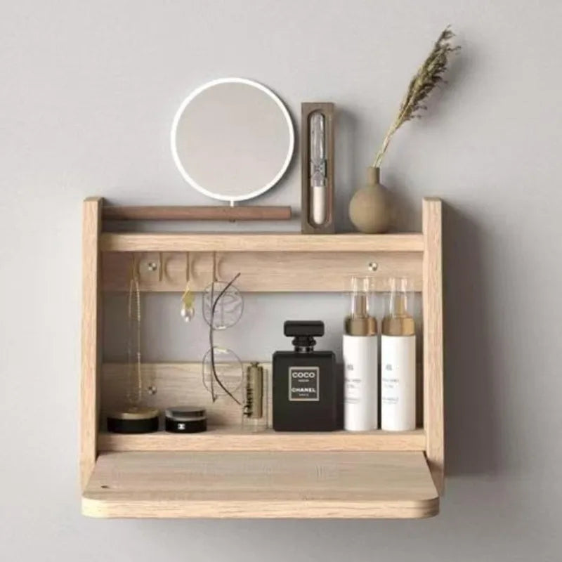 Wall-Mount Wooden Vanity Dressing Table with Mirror | Modern Vanity Dressing Table Axl 40CM-Log Color