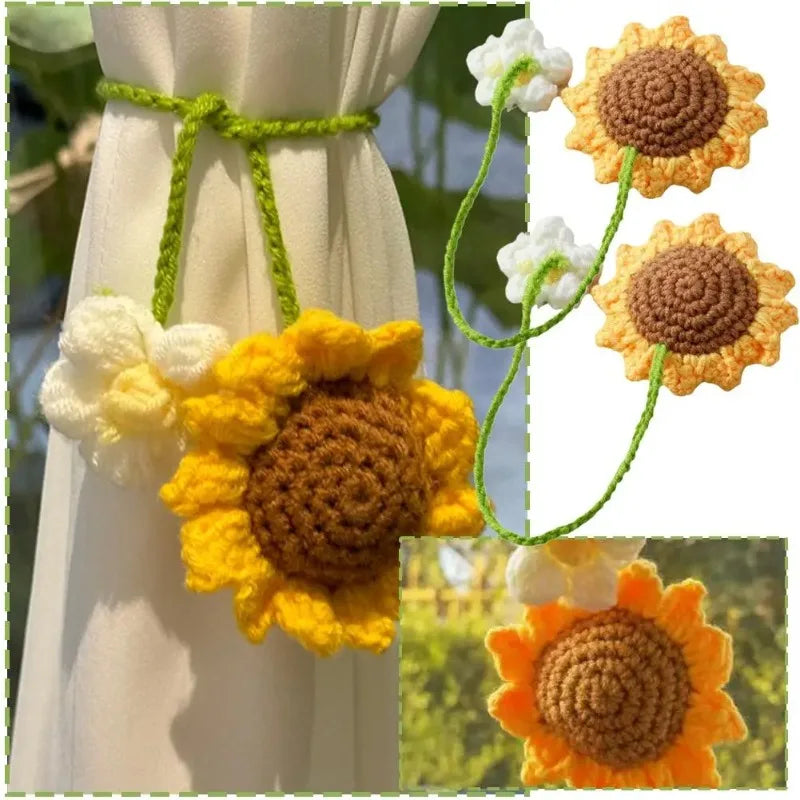 Hand Crocheted Sunflower & Strawberry Car Mirror Hanging Decor Crochet Car Ornament Axl
