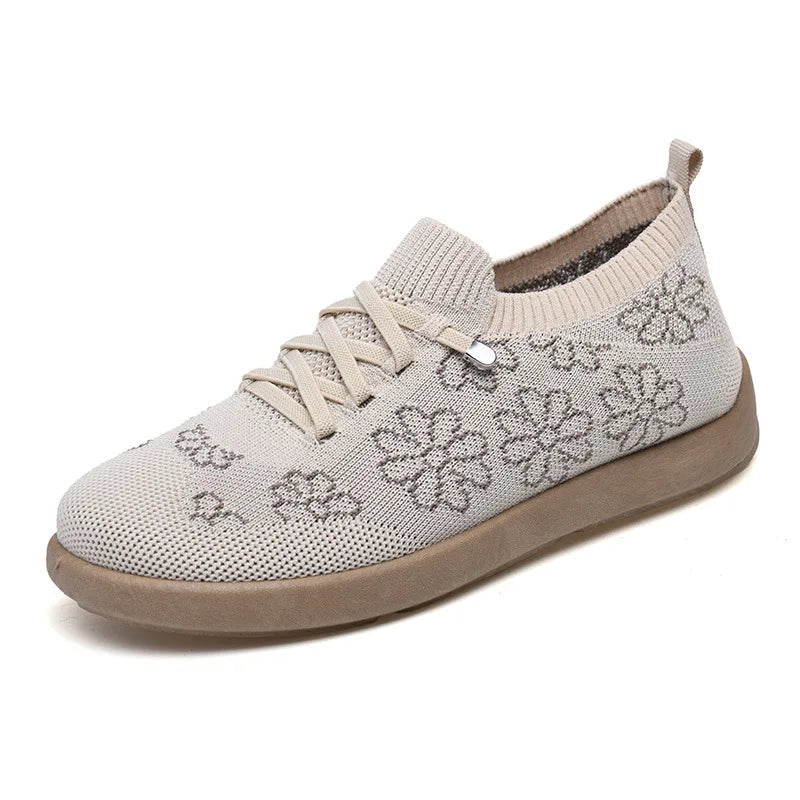 Women's Floral Knit Sneakers – Breathable Lightweight Flat Shoes Women's Flat Sneakers Axl