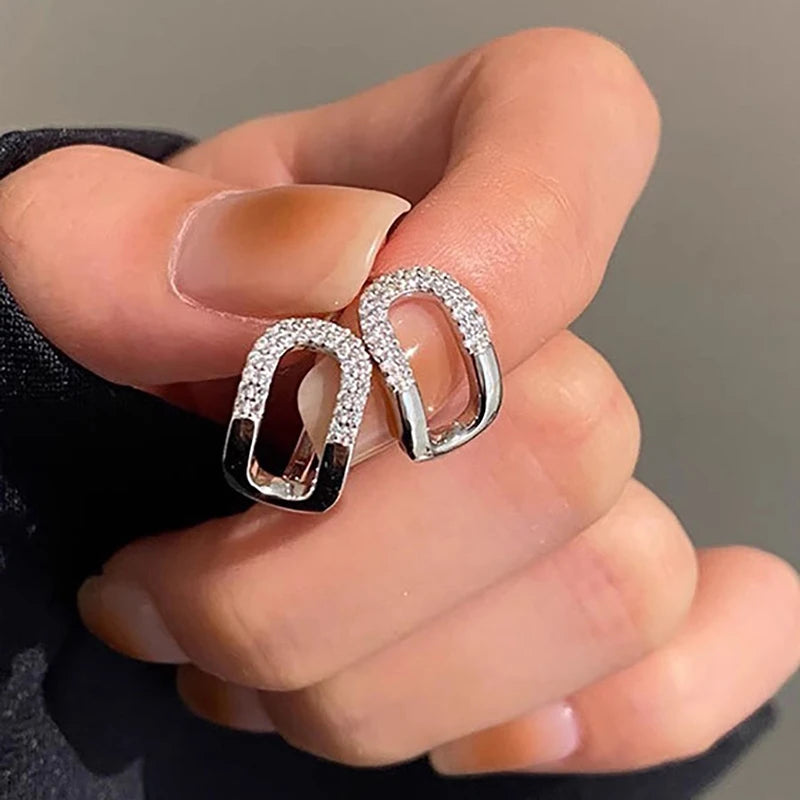 Huitan Curved Oval Hoop Earrings – Cubic Zirconia Fashion Jewelry Hoop Earrings Axl E3460