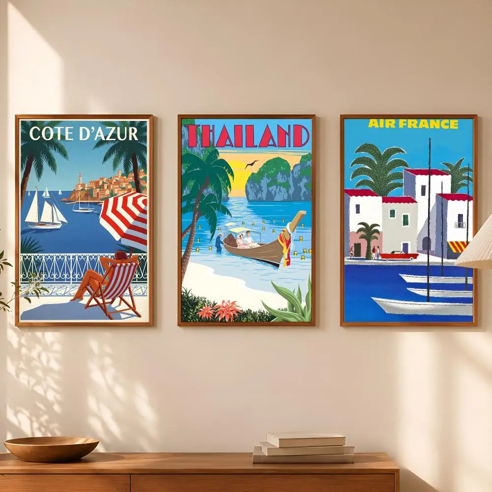 French Riviera Vintage Travel Poster – Self-Stick Wall Art Vintage Wall Poster Axl