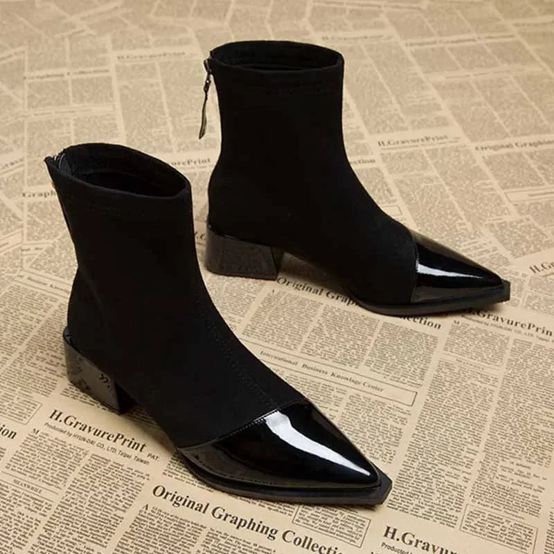 Women's Faux Suede Ankle Boots – Chunky Heel Pointed Toe Women's Ankle Boots Axl black 42