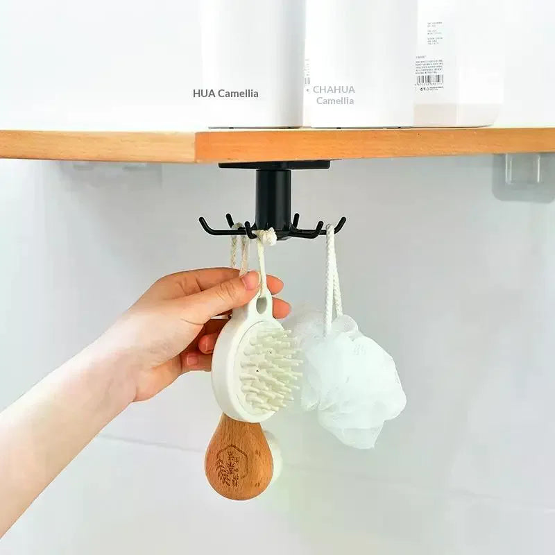 Under Cabinet Utensil Hanger – 360° Rotating 6-Hook Organizer Cabinet Hook Organizer Axl