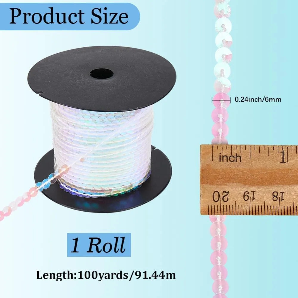 Clear AB Sequin Ribbon Trim 6mm 100 Yards | Iridescent PVC Sequin Ribbon Trim Axl