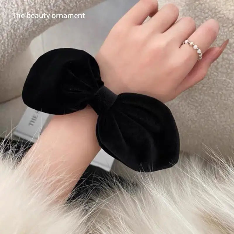 Vintage Black Velvet Bow Hair Scrunchie – Elegant Ponytail Tie Velvet Hair Scrunchie Axl