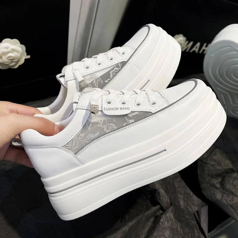 Women's 7CM Platform Sneakers – Slip-On Height Boosting Shoes Platform Sneakers Axl white gray-1 37
