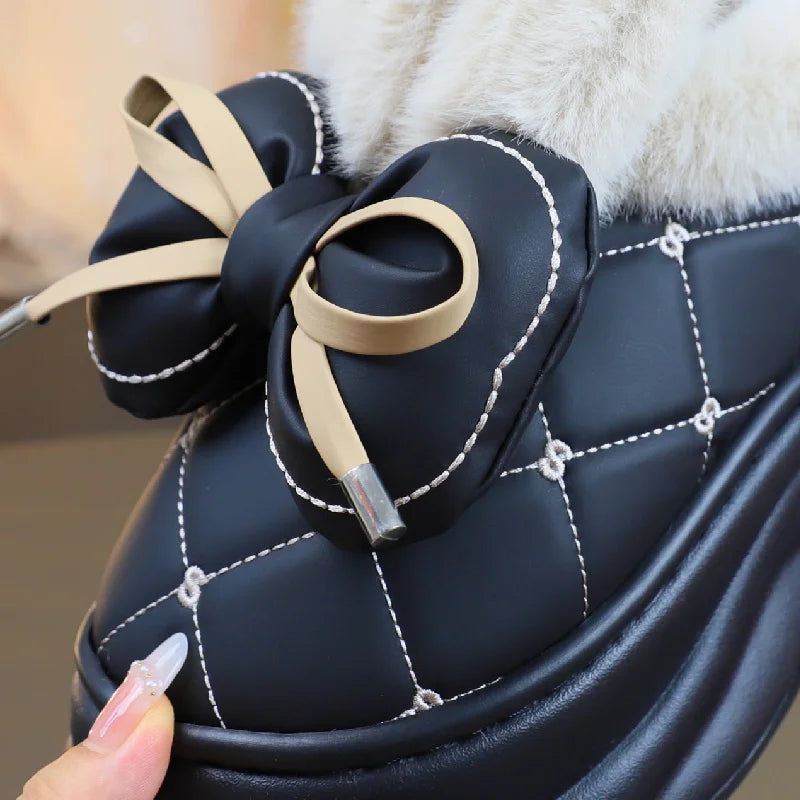 Lorilury Women's Fluffy High Heel Slippers – Bow-Tie Plush Indoor Plush Indoor Slippers Axl