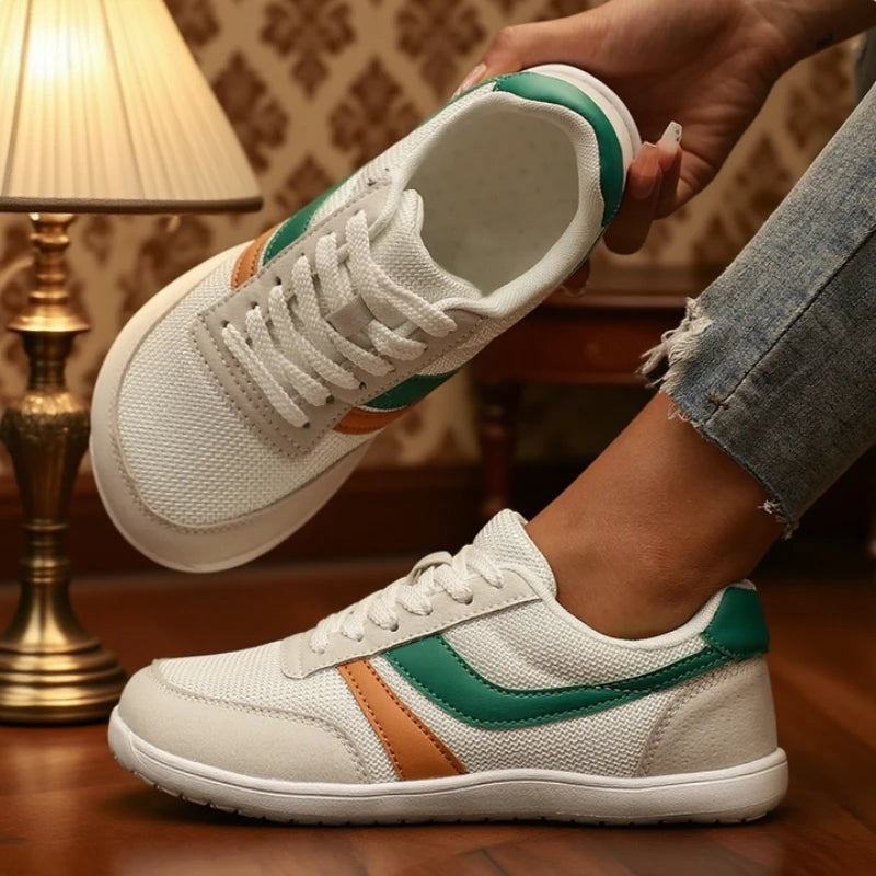 Women's Wide Toe Barefoot Sneakers – Breathable Canvas Flat Shoe Canvas Sneakers Axl White Green 43