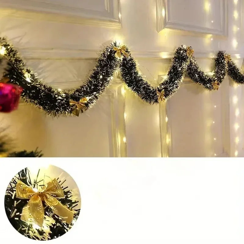 2m LED Christmas Tinsel Garland – Metallic Xmas Fireplace Decor Christmas Tinsel Garland Axl