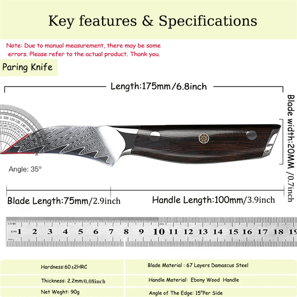 67-Layer Damascus Steel Paring Knife – Fruit Peeling Knife Damascus Paring Knife Axl