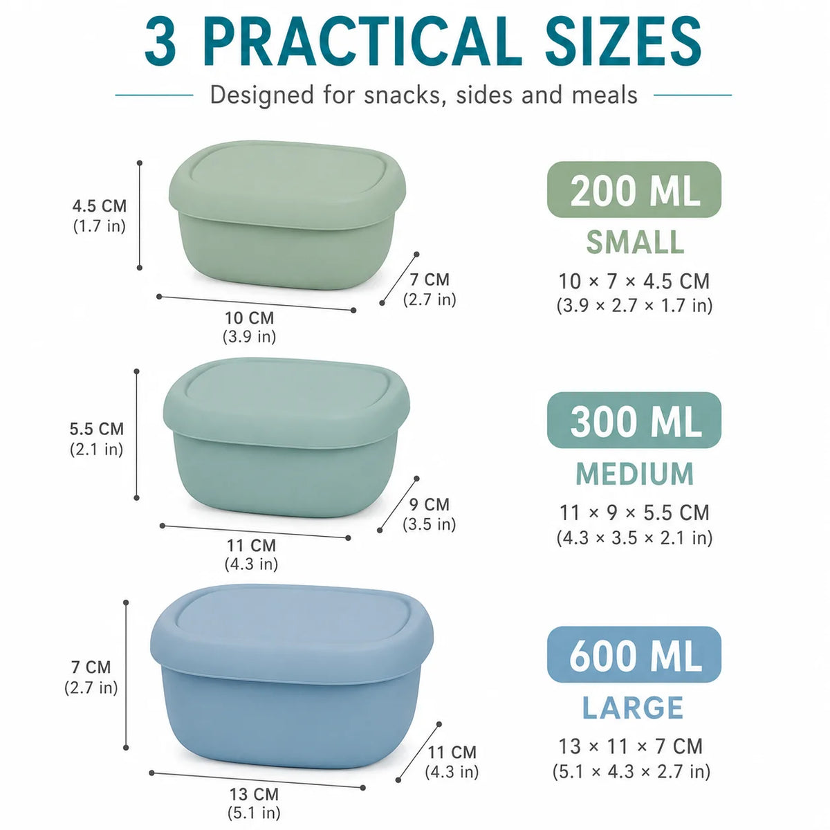 Silicone Bento Lunch Box Set of 3 – Nesting Food Containers Food Storage Set Axl