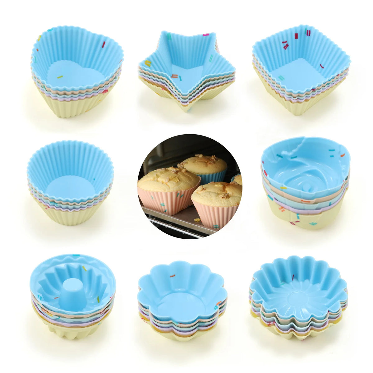 5-Pc Silicone Cupcake Muffin Baking Molds – DIY Bakeware Set Silicone Baking Molds Axl