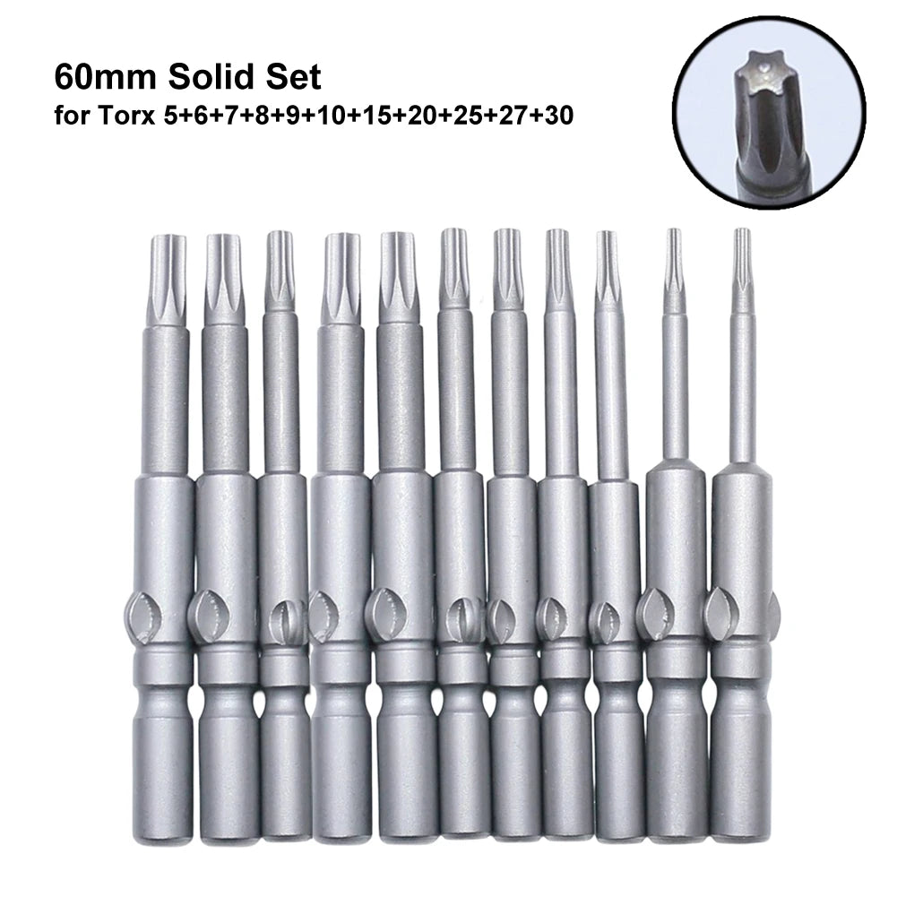 Torx Screwdriver Bit Set 6mm Round Shank | 6 or 11 Piece Screwdriver Bit Set Axl 60mm Solid Set China Mainland