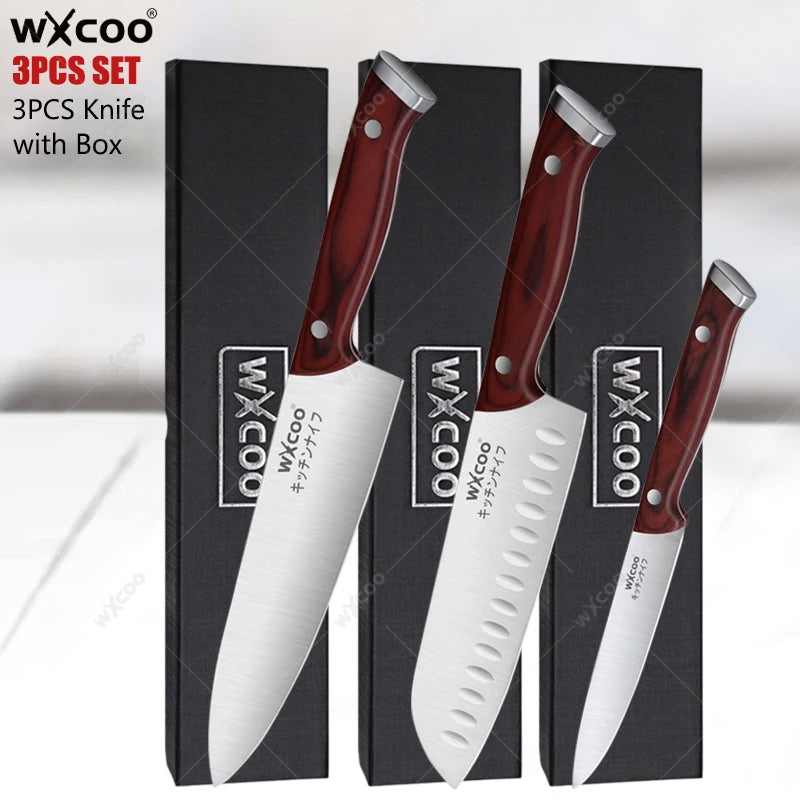 WXCOO Japanese Chef Knife Set – Sharp Stainless Steel Kitchen Chef Knife Set Axl 3PCS SET with Box
