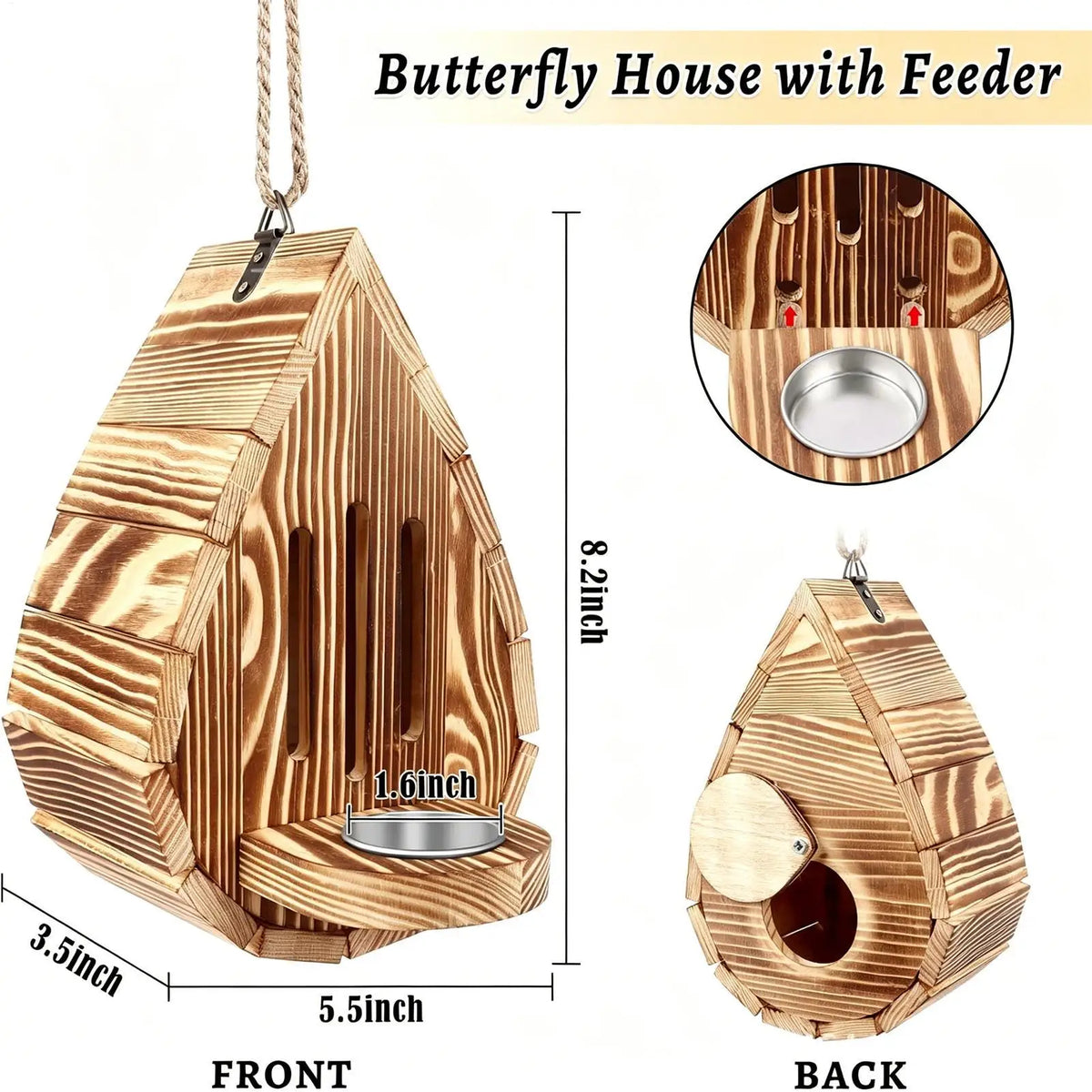 Hanging Wood Butterfly House & Bee Nesting Box – Garden Feeder Butterfly & Bee House Axl