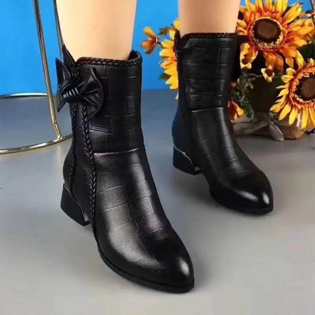 Women's Pointed Toe Mid-Calf Boots – Plush Zipper Booties Women's Fashion Boots Axl