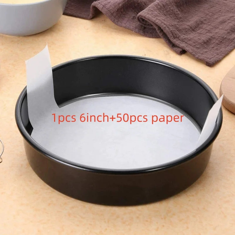 Non-Stick Carbon Steel Round Cake Pans + 50 Parchment Papers Round Cake Pan Set Axl 6inch 1pcs
