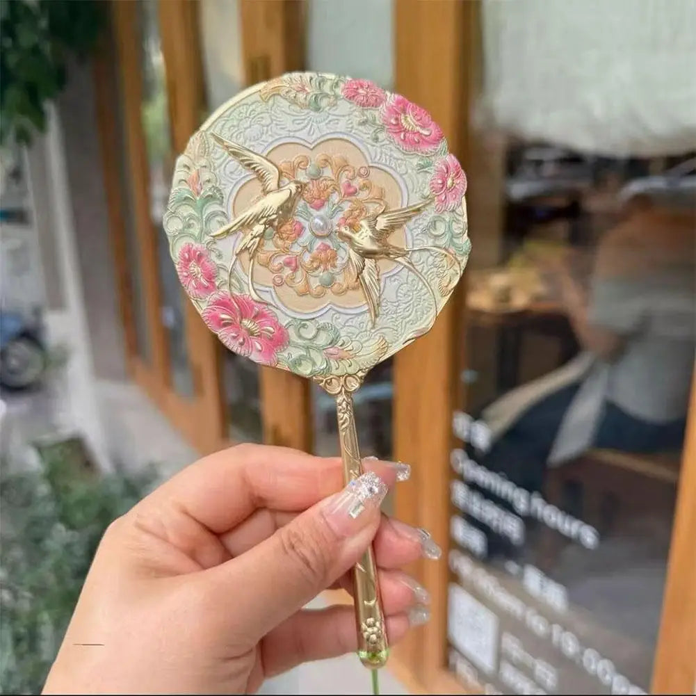 Vintage Chinese Handheld Mirror – 3D Peony Pocket Mirror Handheld Makeup Mirror Axl