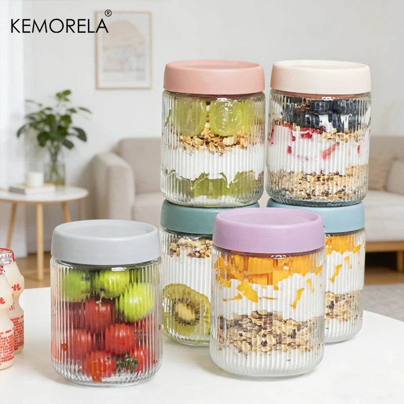 Airtight Glass Food Storage Jar – Leakproof Striped Canister Glass Storage Jar Axl