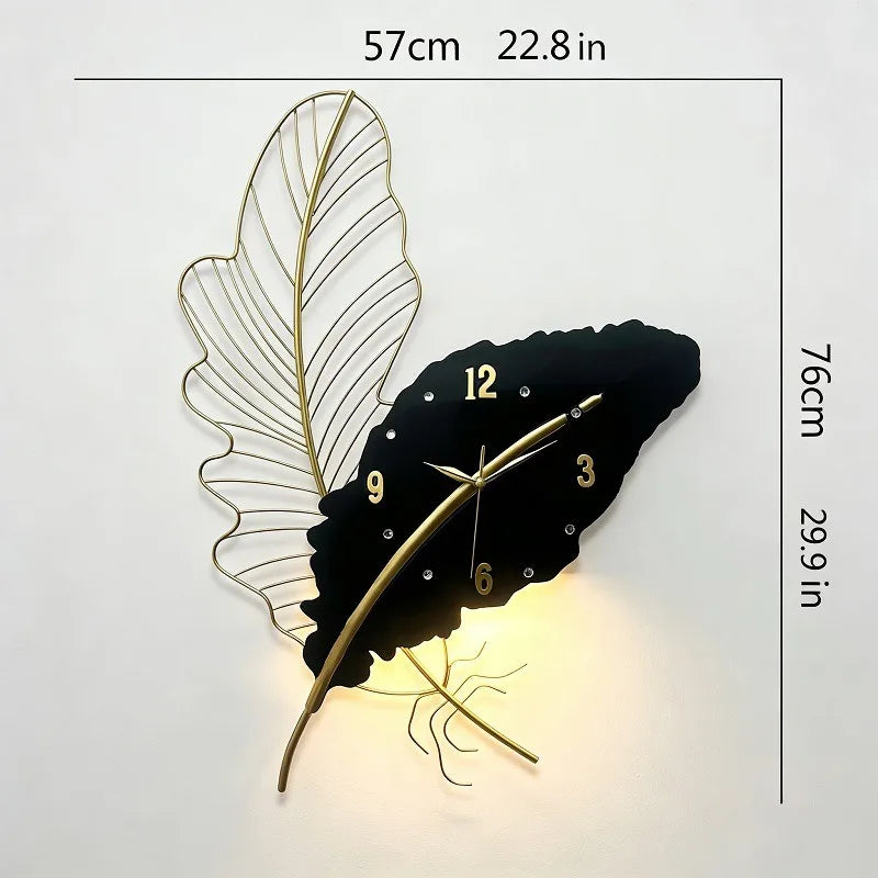 Feather Wall Clock – Silent Minimalist Acrylic Art Decor Decorative Wall Clock Axl Black-with Light