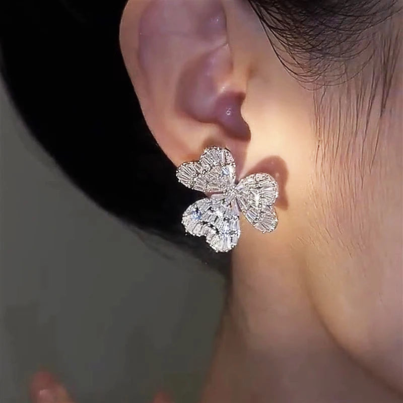 Huitan Triple Heart Stud Earrings – CZ Fashion Jewelry for Women Stud Earrings Axl