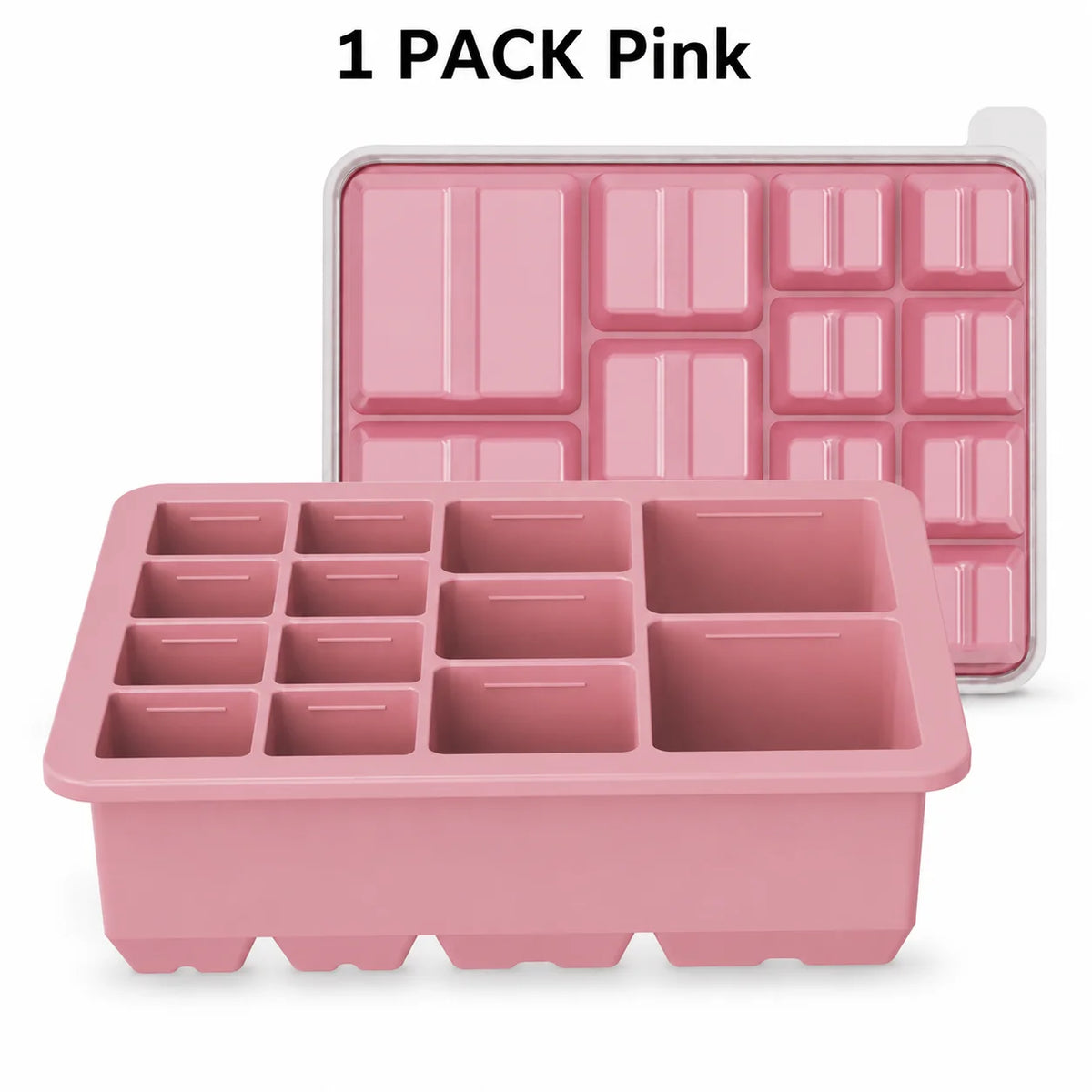 Silicone Ice Cube Tray with Lid – 13-Cavity Stackable Mold Silicone Ice Tray Axl 1 PACK Pink