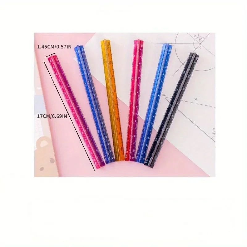 2-Pack 15cm Aluminum Triangular Scale Ruler – Metal Drafting Set Triangular Scale Ruler Axl