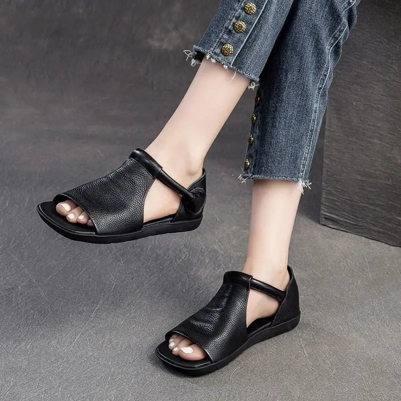 Women's Retro Flat Sandals – Open Toe T-Strap Vintage Style Flat Sandals Axl 37 black