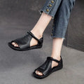 Women's Retro Flat Sandals – Open Toe T-Strap Vintage Style Flat Sandals Axl 37 black