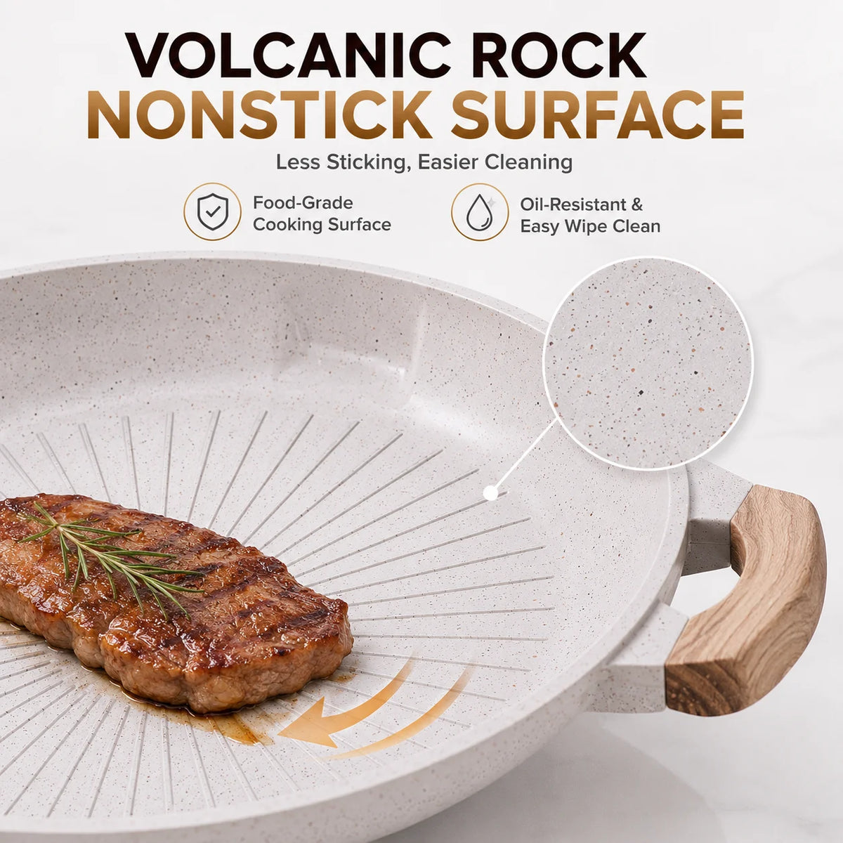 Korean BBQ Grill Pan 33cm Nonstick Volcanic Rock Skillet Grill Pan Axl