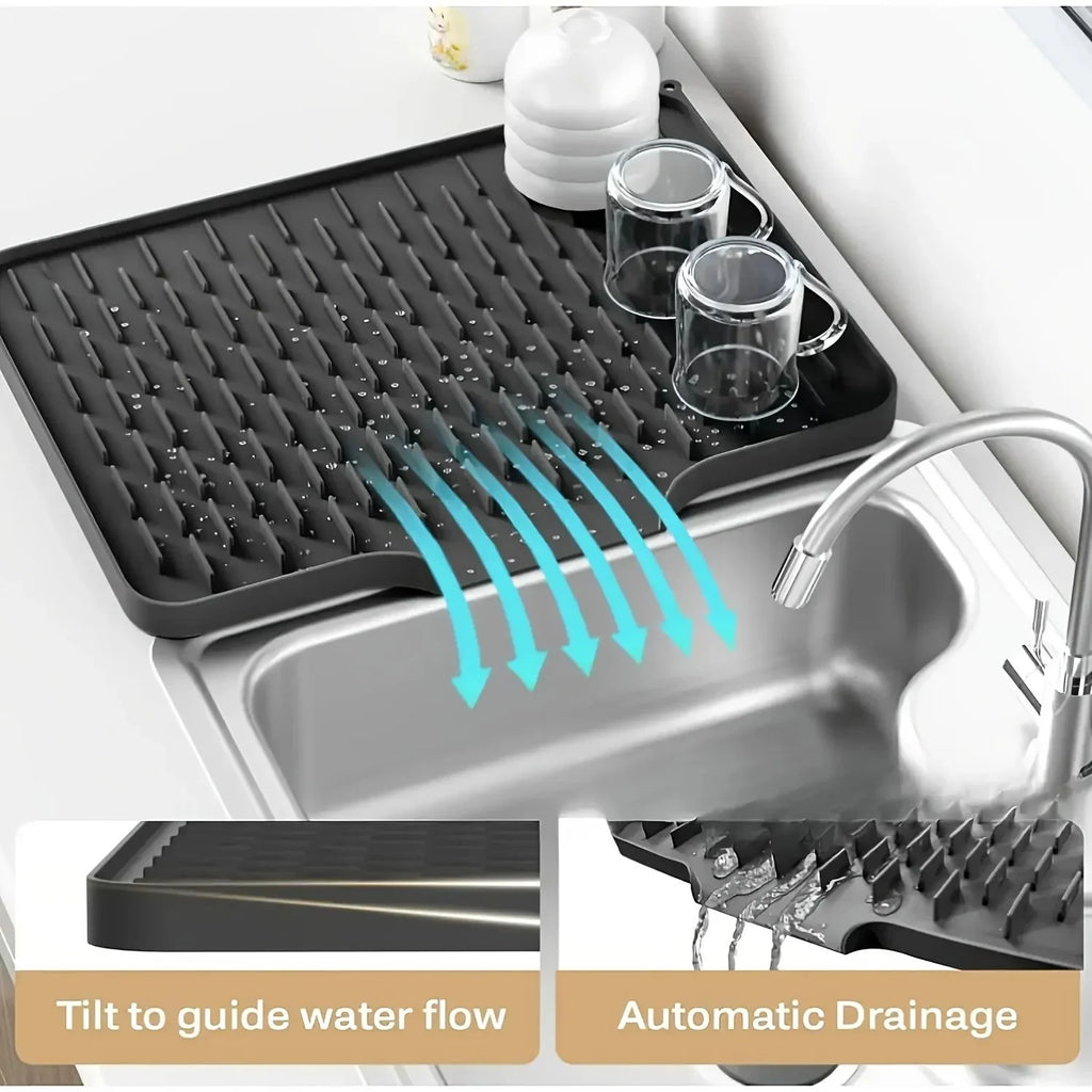 Silicone Sink Mat Built-In Drain | Non-Slip Dish Drying Tray Sink Drying Mat Axl