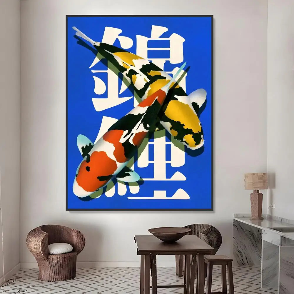 Japanese Koi Fish Waterproof PVC Wall Sticker Poster | Home Décor Wall Sticker Poster Axl White02 15X20cmNoframe