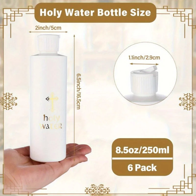 6-Pack 250ml Holy Water Bottles with Gold Cross – Catholic Set Religious Bottle Set Axl
