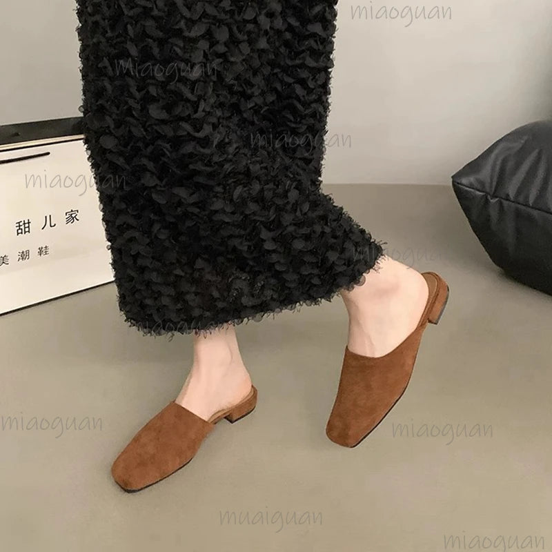 Women's Square Toe Slip-On Mule Sandals | Soft Sole Low Heel Women's Mule Sandals Axl