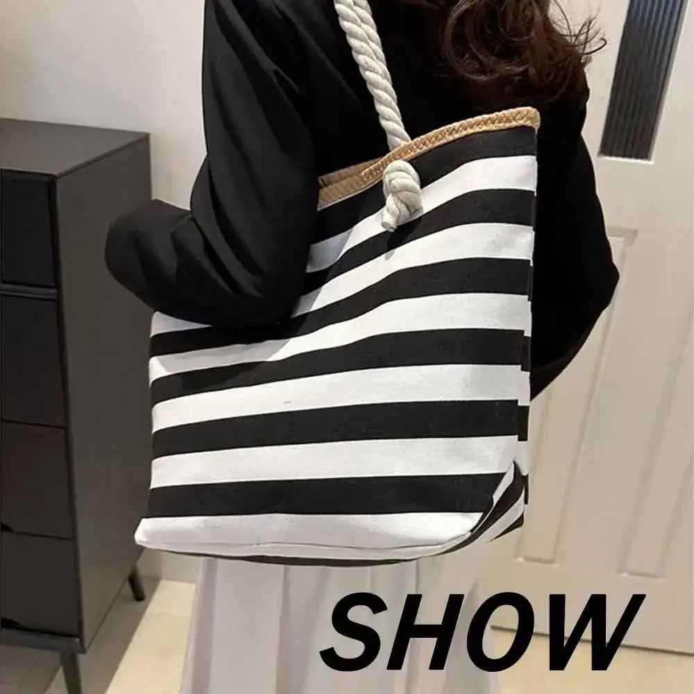 Women's Striped Canvas Tote Bag – Beach & Everyday Handbag Canvas Tote Bag Axl