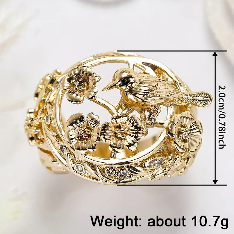 Huitan Gold Hollow Flower Bird Ring – Women's Fashion Jewelry Fashion Ring Axl