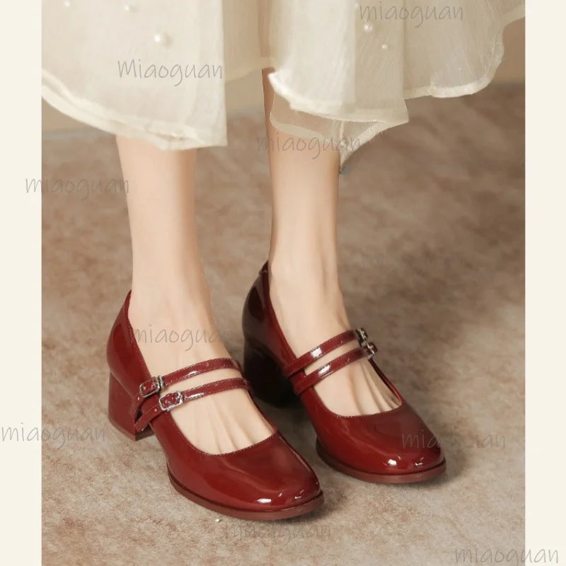 Vintage Mary Jane Block Heel Shoes – Women's Elegant Party Flats Mary Jane Heels Axl