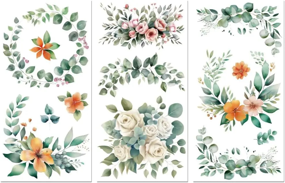 Rub-On Transfer Decals – Leaf & Flower Wreath 6×12" 3-Pack Craft Transfer Decals Axl AECH04-14863